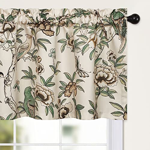 Leeva Flower Botanical Kitchen Valance, Prevent Glare Decorative Print Window Treatment, Farmhouse Style Valance for Bedroom, Rod Pocket, W 52 x L 18 Inches
