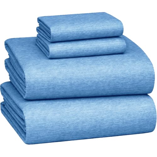 Briarwood Home 100% Cotton Printed Flannel Sheet Set - 4 Piece Brushed Turkish Bedding - Super Soft, Warm, Cozy, Deep Pocket & Breathable All Season Sheets & Pillow Set(Melange Blue, Queen)