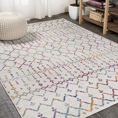 JONATHAN Y MOH101E-8 Moroccan HYPE Boho Vintage Diamond Indoor Area Rug, Bohemian, Southwestern, Casual Easy Cleaning, Bedroom, Kitchen, Living Room, Non Shedding, Ivory/Multi, 240 cm X 300 cm