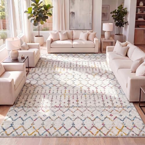 JONATHAN Y MOH101E-8 Moroccan HYPE Boho Vintage Diamond Indoor Area Rug, Bohemian, Southwestern, Casual Easy Cleaning, Bedroom, Kitchen, Living Room, Non Shedding, Ivory/Multi, 240 cm X 300 cm