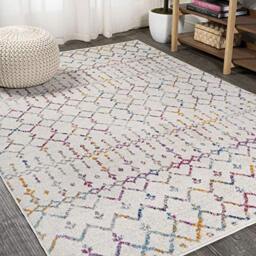 JONATHAN Y MOH101E-8 Moroccan HYPE Boho Vintage Diamond Indoor Area Rug, Bohemian, Southwestern, Casual Easy Cleaning, Bedroom, Kitchen, Living Room, Non Shedding, Ivory/Multi, 240 cm X 300 cm