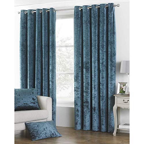 Paoletti Verona Crushed Velvet Eyelet Curtain Pair - Teal - 117x137cm