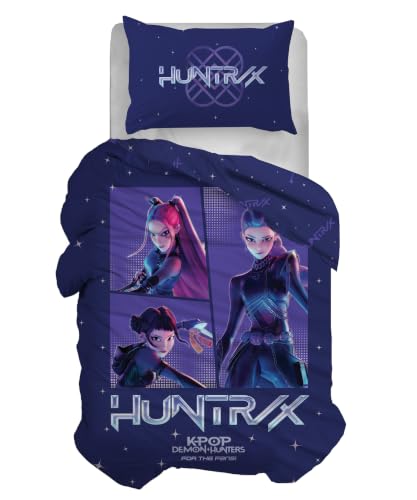 Kpop Demon Hunters Single Duvet Cover Set, 100% Cotton, 2 Pieces, Bag + Pillowcase, Official Product