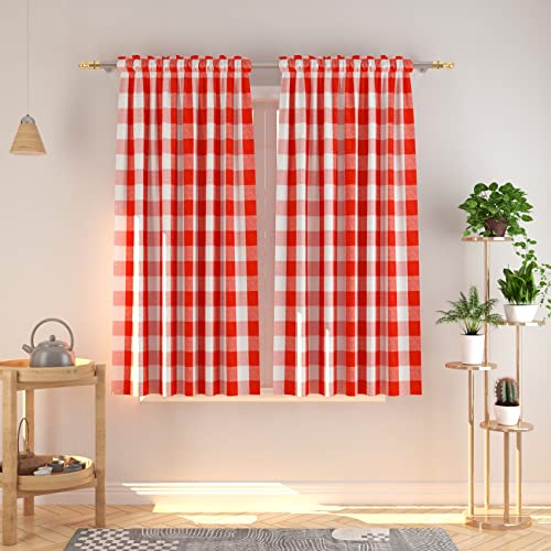 Natus Weaver Cotton Curtains Red and White Buffalo Gingham Check Curtain Panels 63 inches Long Living Room Drapes Plaid Checker Kitchen Bedroom Window Treatment Set 2 Panels Rod Pocket