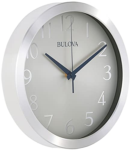 "Bulova Winston Wall Clock C4844 - 10"" Diameter - Metal Design with Diamond Cut Edges - Silent Sweep Quartz Movement - Easy-to-Read Arabic Numerals"