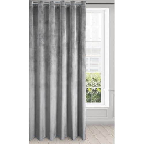 Eurofirany Velvet Super Soft Curtain with Eyelets - 1 Panel, Room Darkening Window Treartment, Drapes for Bedroom, Kitchen, Living Room, W84 x L98, Light Grey