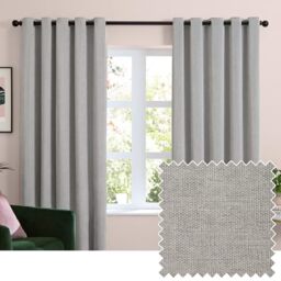furn. Soft Chenille Blackout Eyelet Curtain Pair – Soft Touch Matt Textured Lined Minimalist Curtains (Silver - 168x183cm)