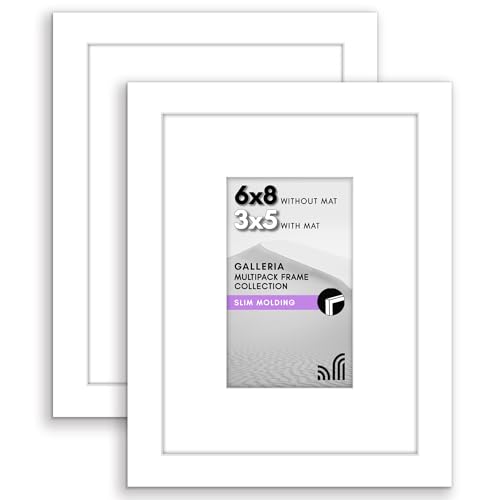 Americanflat 6x8 Picture Frame Set, Polished Plexiglass - Use as 3x5 or 6x8 - Galleria Collection - Tabletop & Wall Display - White