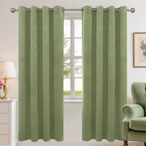 YoungsTex Sage Green Velvet Curtains 72 Inches Length for Living Room, Grommet Thermal Insulated Window Drapes Privacy for Bedroom Light Blocking, 2 Panels, 52 X 72 Inch