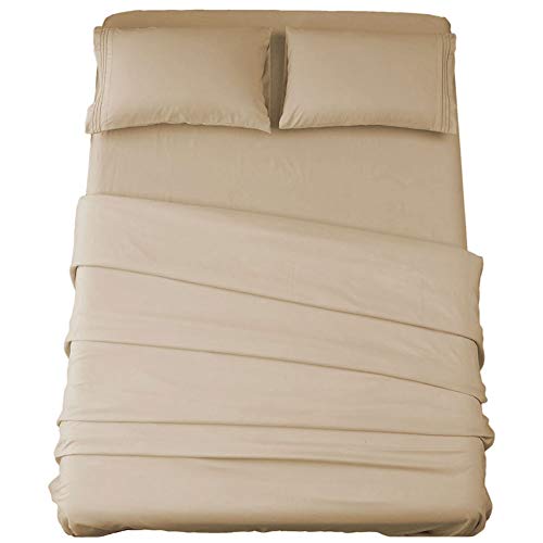 SONORO KATE Bed Sheet Set Super Soft Microfiber 1800 Thread Count Luxury Egyptian Sheets 16-Inch Deep Pocket，Wrinkle and Hypoallergenic-4 Piece (Taupe, Queen)