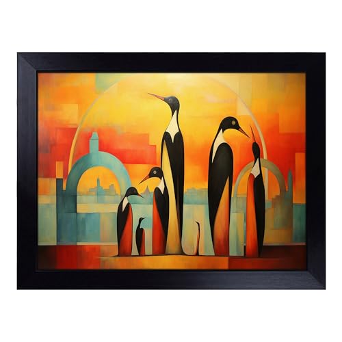 Lap Tray with Bean Bag Cushion, Penguin Art Deco - Handmade in the UK, Raised Wooden Edge, Padded Cushion, Heat-Resistant Wipe-Clean Surface, for Meals, Laptops and Crafts