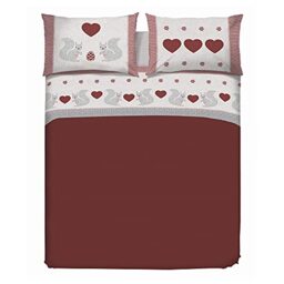 PENSIERI DELICATI Double Bed Set, Flannel 100% Cotton Warm and Soft, Bedding Set 180 x 200 cm, Includes Fitted Sheet, Top and 2 Pillowcases, Made in Italy, Red Squirrel Pattern