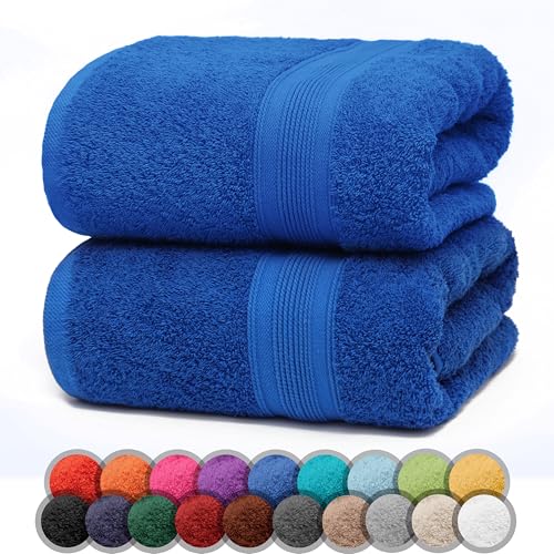 NatureMark Pack of 2 Bath Towels - 100% Cotton, 500 g/m² - Soft, Absorbent & Durable - For Home, Sauna & Travel - 70 x 140 cm, Royal Blue