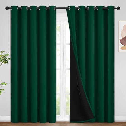 SimpleHome Dark Green 100% Blackout Curtains Room Darkening Living Room 84 - Curtains for Bedroom,Thermal Insulated Grommet Window Drapes,Curtains for Living Room with Black Back,62 x 84 Inch,2 Panels
