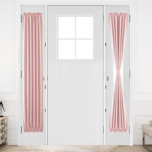 DWCN French Door Curtains ??? Rod Pocket Thermal Blackout Curtain for Doors with Glass Window, Kitchen and Patio Doors for Privacy, 12 X 72 Inches Long, 1 Curtain Panel with Tieback, Blush Pink