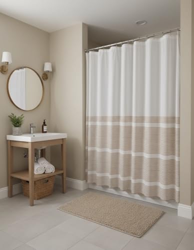 "Serafina Home Nautical Striped Beige Taupe and White Fabric Shower Curtain: 100% Cotton Luxury Hotel with Detailed Decorative Weave for Bathroom 70"" x 72"" (Chase Taupe)"