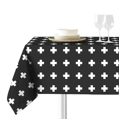 Sokios. Black Crosses Tablecloth. Made of Fine Microfiber Chenille Thread, 100% Polyester. Wrinkle, No Fade and Shrink. Table 90 x 90 (150 x 150)