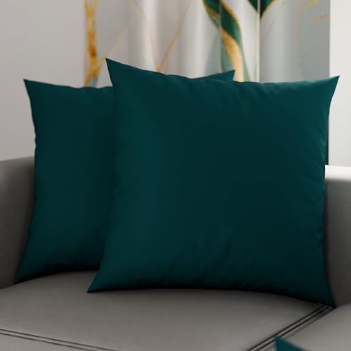 PETTI Artigiani Italiani - Pair of Pillow Cases 80 x 80 cm in Microfibre, Pillows for Bedroom Furniture, Sofa, Set of 2 Cushion Covers, Solid Colour Teal