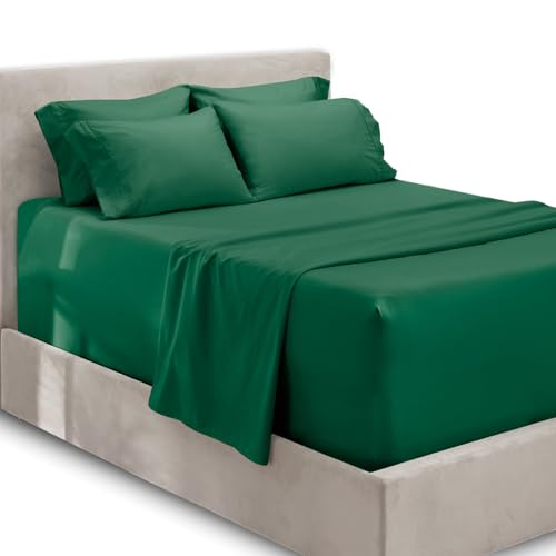 Hearth & Harbor Extra Deep Pocket Twin Sheets Set - 4 Piece Set - Fits Mattress 18-24 Inches Deep - Hunter Green