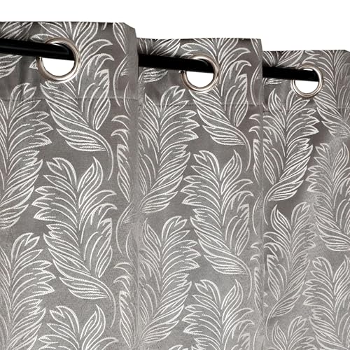 Atout Ciel Jacquard Curtain 100% Blackout with Eyelets 140 x 240 cm Ready to Hang Grey