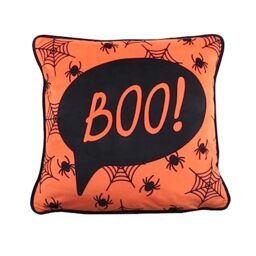 Bedlam Halloween Cushion – Orange & Black – 43 x 43cm – Reversible Design – Spider Print – Piped Edge – Filling Included – Decorative Cushion for Sofa, Bed or Halloween Display