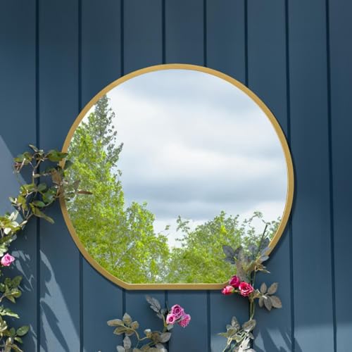 "The Circulus - Gold Framed Flat Bottom Circular Garden Wall Mirror - Perfect for the Mantle! 33"" X 31"" (84CM X 80CM)"