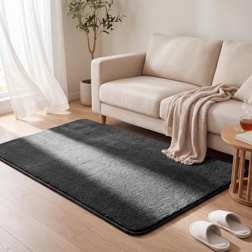 VOUNOT® Fluffy Rugs for Living Room and Bedroom, Soft Shaggy Floor Carpets with Non Slip Backing & Extra Underlay, Machine Washable, Large Area Rug, Modern & Cosy Home Decor, 120x160cm, Anthracite