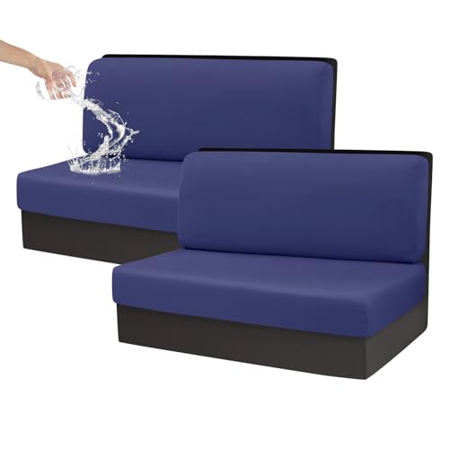 CRFATOP Sets of 2 Waterproof RV Dinette Cushion Slipcover Stretch Camper Cushion Covers Solid 2 Seat Sofa Chair Cover Furniture Protector for RV Car Bench 2 Backrest Covers & 2 Bench Covers,Navy