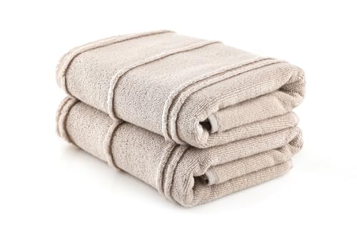 Foutastic Premium Towel Set (2 Piece) Tan 50 x 90 cm - 100% Microfibre 450gsm - Machine Washable at 40°C, Soft and Absorbent