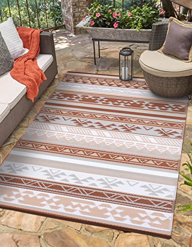 Green Decore Lightweight Reversible Stain Proof Plastic Outdoor Rug Serenade Beige Brown, 180cmx270cm (6ftx9ft) 10176