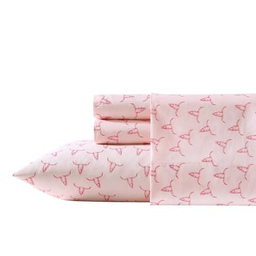 Wrangler - Queen Sheet Set, Super Soft Bedding Set, Luxuriously Soft Bedding Set, Yellowstone Inspired, Oeko-Tex Certified (Steer Skulls Pink, Queen)