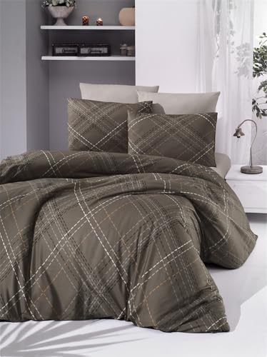 Nuit Des Rêves Ranforce Double Quilt Cover Set (200 x 200 cm), 100% Cotton, 145 Thread Count, Machine Washable, Brown/White & Black/Orange, Stylish & Comfortable Bedding