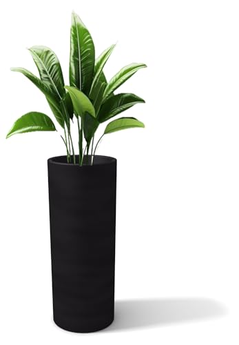 Kloris Barocco 90 High Planter Cylindrical Black Graphite Polyethylene Diameter 35 cm Height 90 cm Compartment Depth 30 cm Made in Italy