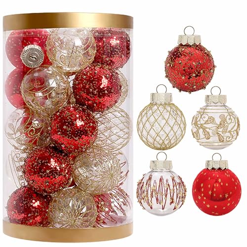"2.36""/60mm Christmas Ornaments Set, 25 PCS Shatterproof Christmas Tree Decor Set, Hanging Plastic Xmas Balls for Home, Holiday, Wedding, Xmas Hanging Decortions (Red Gold)"