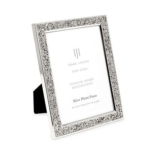 Isaac Jacobs 5x7 Silver Metal Glitter (Vertical & Horizontal) Picture Frame, with Black Fabric Easel, Wall-Mountable, Made for Tabletop, Counterspace, Shelf and Desk (5x7, Silver Glitter)