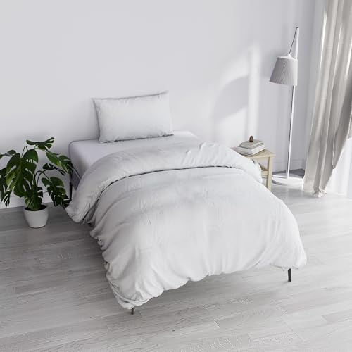 Italian Bed Linen Duvet Cover Set ???Natural Colour??? with Doubleface Solid Colour Bag Sheet and Pillowcase, White/White, Single, small double