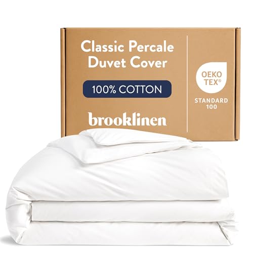 Brooklinen Luxury Percale Duvet Cover ??? 100% Cotton, Cool, Crisp, Extra-Long Corner Ties, Button Closure, Soft & Breathable ??? Machine Washable, Duvet Cover Full/Queen Bed Sizes (White)