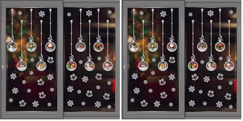 WALPLUS Christmas Window Stickers Clings Xmas Decoration Sale Clearance Reusable Double-Sided Print Decals for Glass Living Room Windows Display Matt Silver Christmas Ornaments 45 Pieces (Pack of 2)
