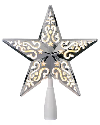 WeRChristmas Star Christmas Tree Topper, LED Lights, Silver, 25 cm