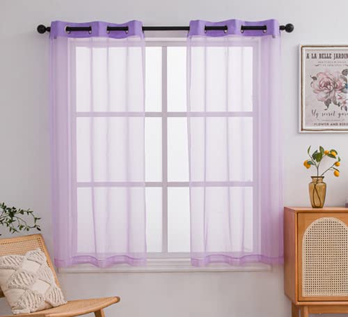PI Sheer Curtains Panels Ring Top Airy Voile Window Draperies for Dining Room 2 Panels (W42 X L63, Violet Purple)