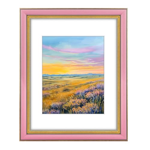 Space Art Deco,11x14 Picture Frame for 8x10 Photo with Mat or 11x14 Artwork Without Mat, Real Glass & Wall Mounting (Pink Gold)