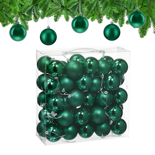 Relaxdays Christmas Baubles, Set of 50, Festive Tree Ornaments, D: 6 cm, Holiday Decorations, Matte & Shiny, Dark Green