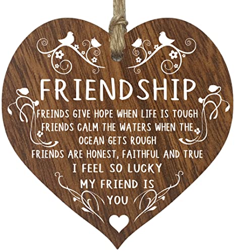 Friendship Hanging Wooden Heart Sign Plaque Ornament Best Friends Gifts - If The Ocean Gets Rough, Dark Wood Hearts Sign Thoughtful Gifts for Friends Colleagues Bestfriend, Decorative Hearts