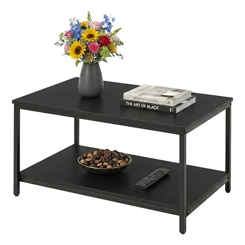 Relaxdays side table, with shelf, engineered wood & steel, black