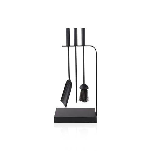 Relaxdays fire tools, 4-piece set, poker, ash shovel, brush & stand, modern fireplace accessories, black