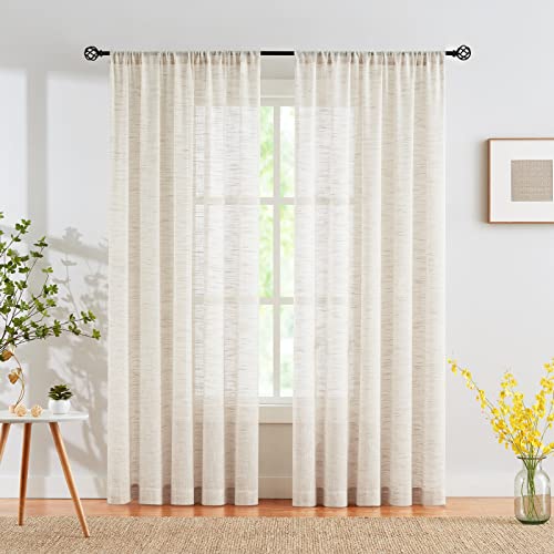 "Linen Sheer Curtains for Bedroom 63inch Length Natural Semi Sheer Curtains for Living Room Kitchen Light Filtering Country Rustic Window Curtain Panels for Home Office Rod Pocket 52""W 1 Piar"