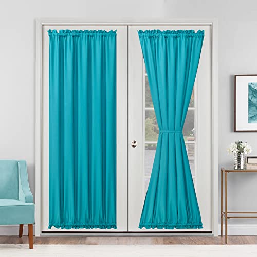 Hiasan French Door Curtains Privacy, Rod Pocket Semi Sheer Front Curtain for Door Window, 1 Panel (Turquoise, W 52 inch x L 72 inch)