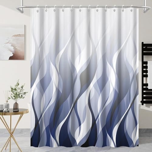 DORCEV Abstract Navy Blue Striped Shower Curtain for Bathroom Decor Ombre Blue Waves Geometric Shower Curtain Modern Art Minimalist Bath Curtains Waterproof Shower Curtains Set,72x72inch