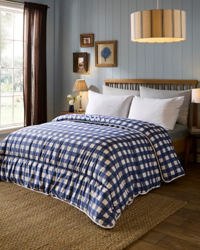 Night Lark Coverless Duvet - Indigo Gingham, King - Advanced Smartfil?? Fibre, Machine Washable, Hypoallergenic, Design Collection, Coverless Duvet King Bed Size & Pillowcase Set