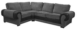 Big Corner Sofa Suite 3+2 Armchair Jumbo Cord Black And Grey (Left Hand Corner)